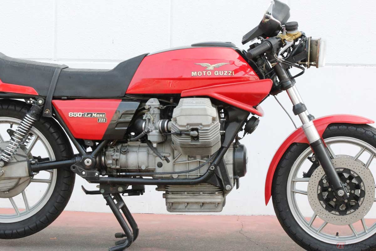 購入した当時のモトグッツィ「ルマンIII」（1986年）。前後キャリパーピストンは固着していたので、オーバーホールのためにマスターシリンダーごと取り外しました。徐々に外装パーツを取り外して、すべての部品を磨き込みで仕上げようと考えました