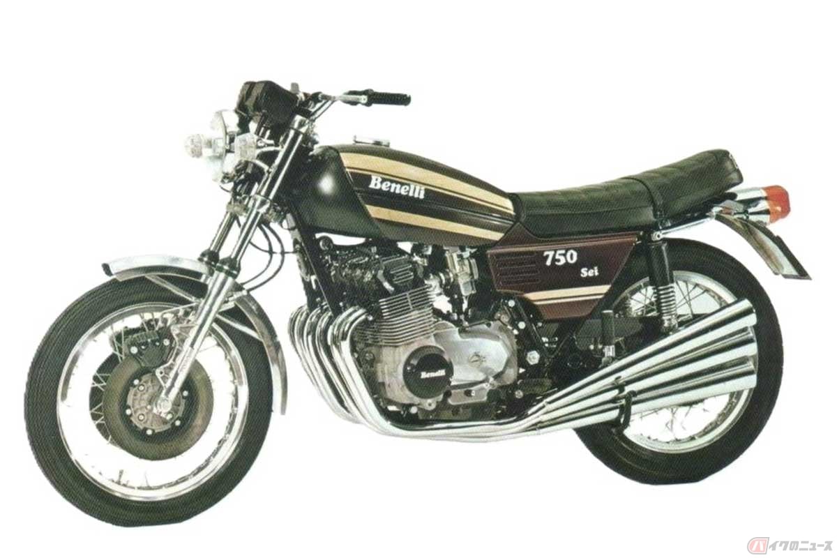 世界初の市販量産バイクで並列6気筒エンジンを搭載する、イタリアのベネリ社が1973年に発売した「750 Sei（セイ）」は、最高出力71hpを発揮。1979年に排気量を拡大した「900 Sei」は最高出力80hp
