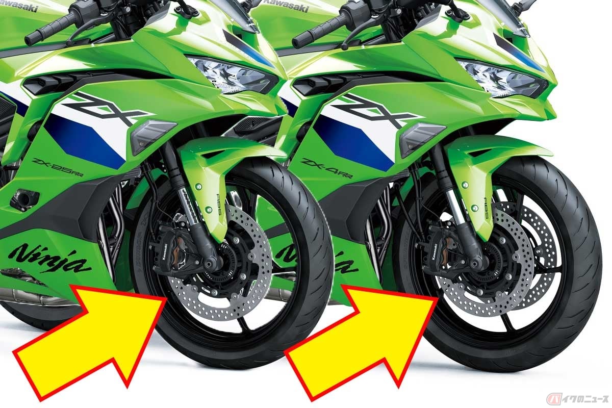 フロントブレーキのシングルディスクとダブルディスク。見るからにダブルディスクの方が高性能に感じるが……