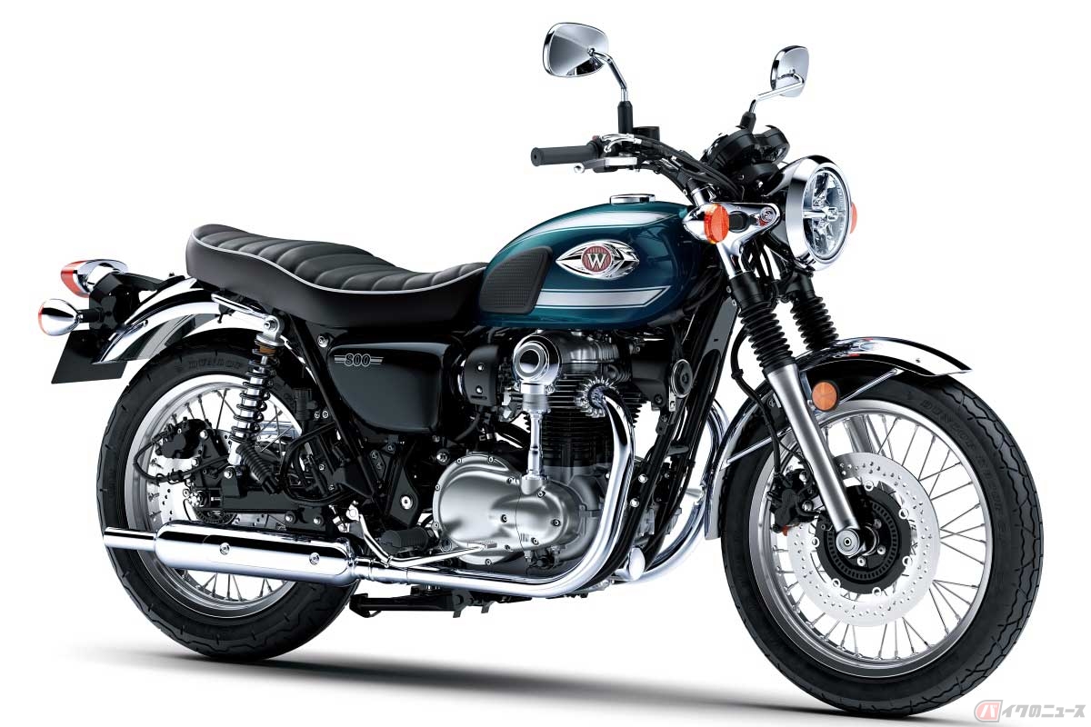 カワサキ「W800」（2026年）はフロントに片押し2POTキャリパーとφ320mmのディスクの組み合わせ。クラシック系やスポークホイール車は、フロントに片押し2POTキャリパーを装備する車両が多い