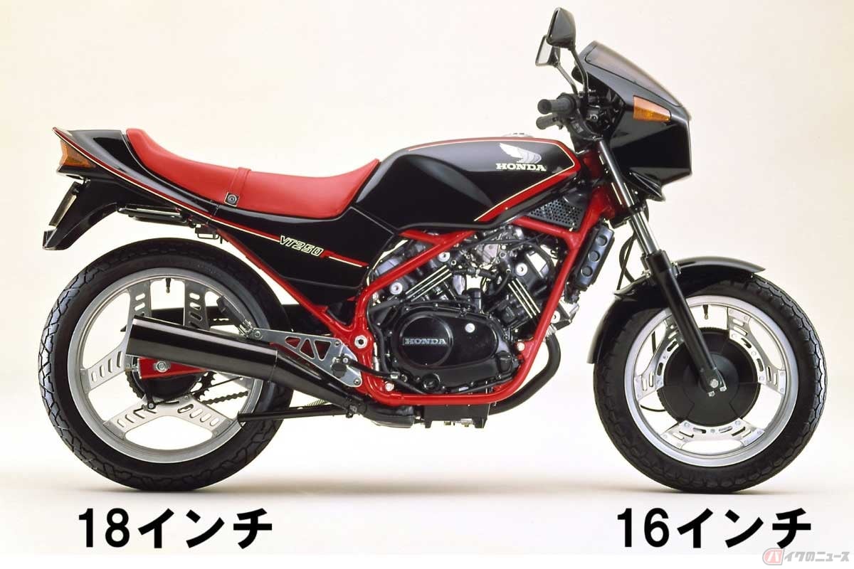 Honda「VT250F」(1982年)很早就採用前16吋、後18吋輪圈。